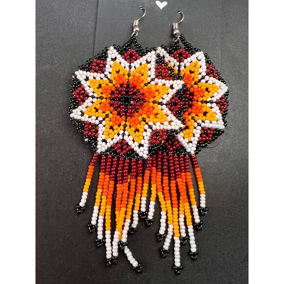 NEW Sunburst star seed bead southwest style dangling earrings - Picture 1 of 10